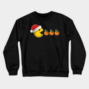 Pac-Man with Santa hat eat mandarin Crewneck Sweatshirt
